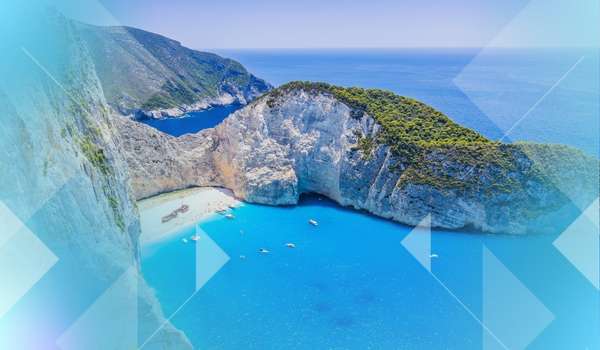 VR-Reise nach Zakynthos, Griechenland – türkisblaues Meer und die berühmte Navagio-Bucht mit weißen Klippen in beeindruckender Virtual Reality erleben